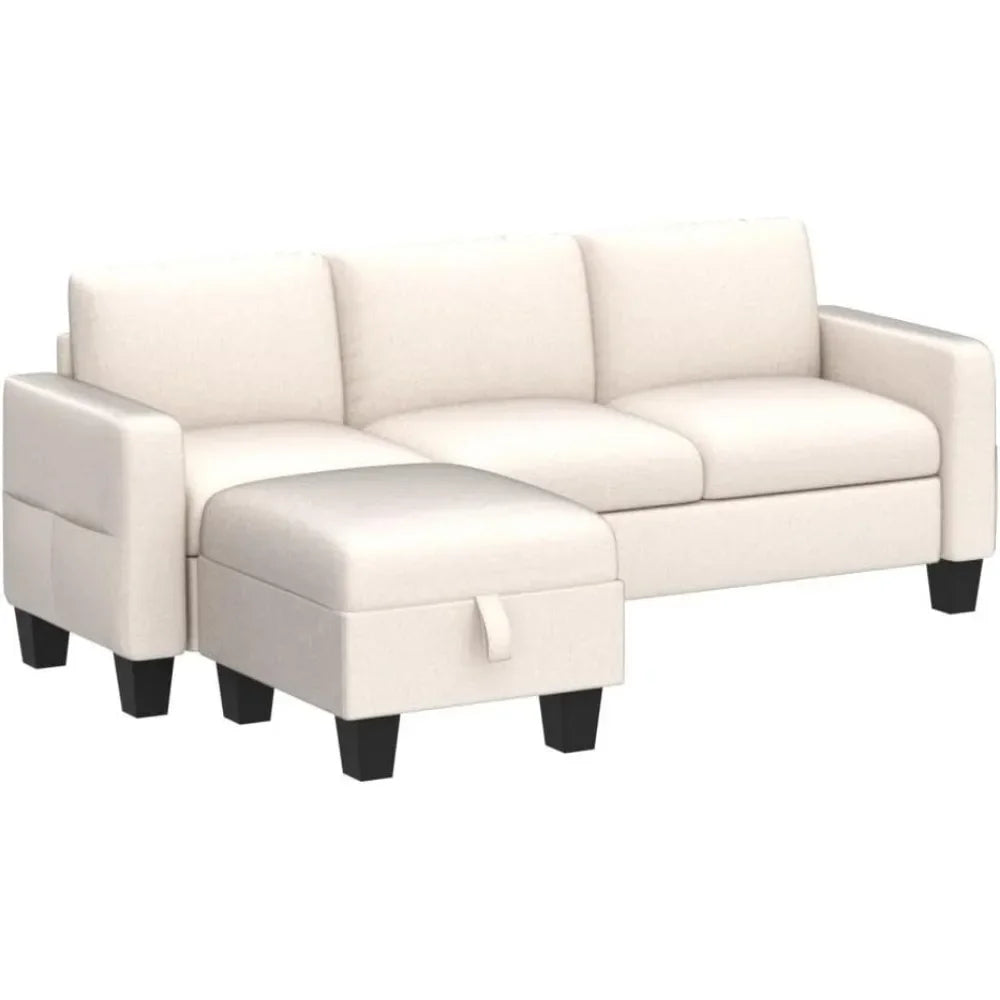 Convertible sofa, modern 3-seater with storage footstool