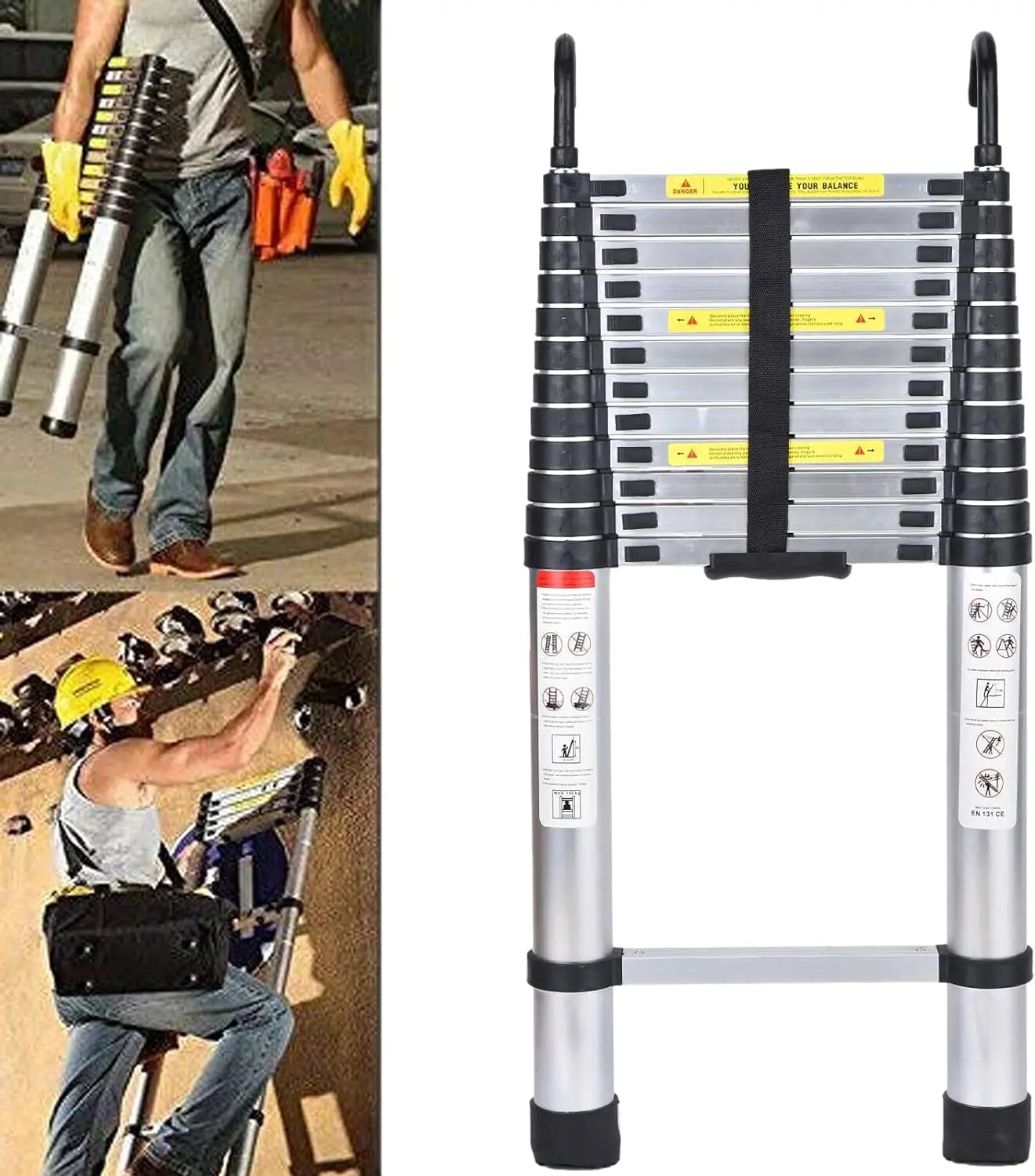 Telescopic Ladder w/hooks,16.5FT