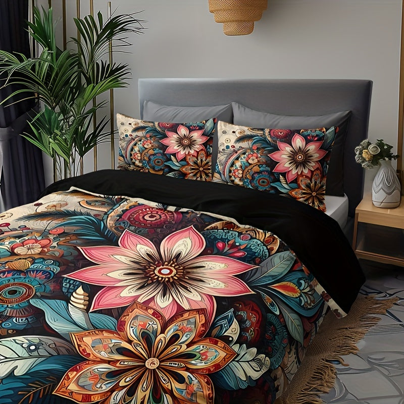 3pcs Bohemian Mandala Floral Quilt Cover Set