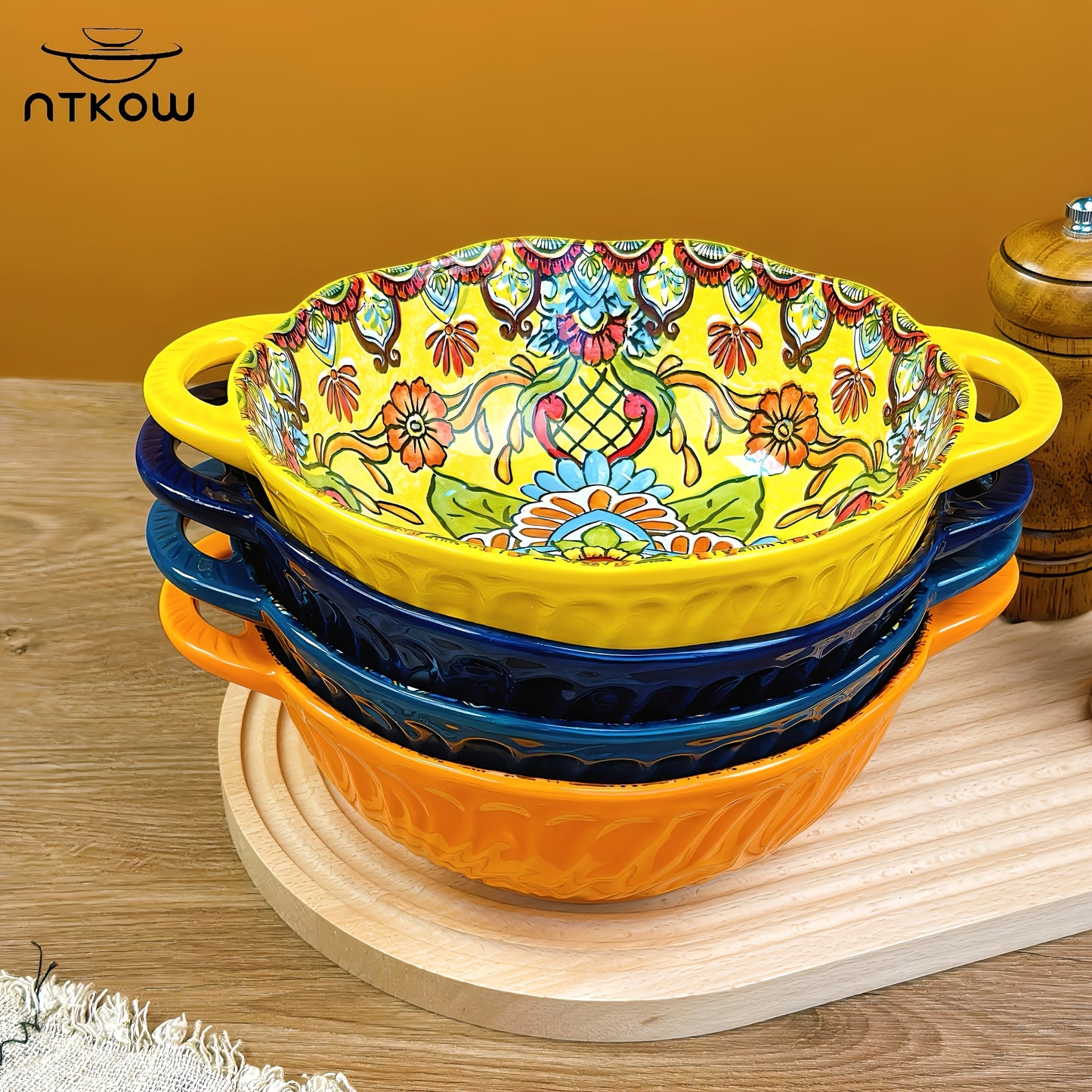 Hand-painted 1pc Bohemian Style Ceramic Noodle Salad Plate