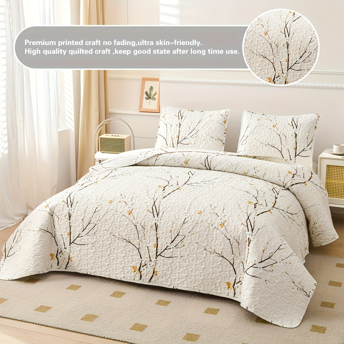 3pcs Plum Blossom White Quilt Set