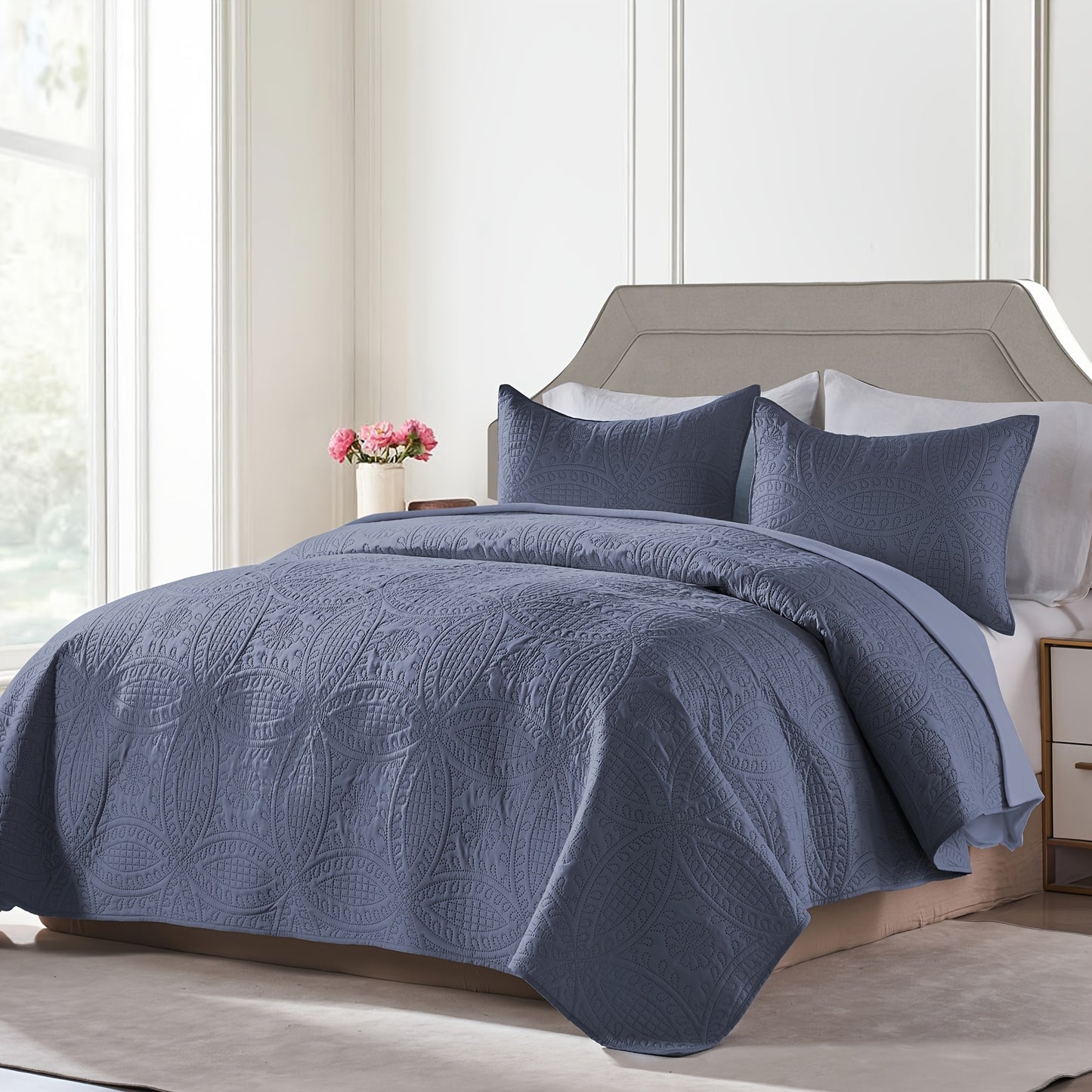 3Pcs Copper Coin Pattern Bedspread Cover