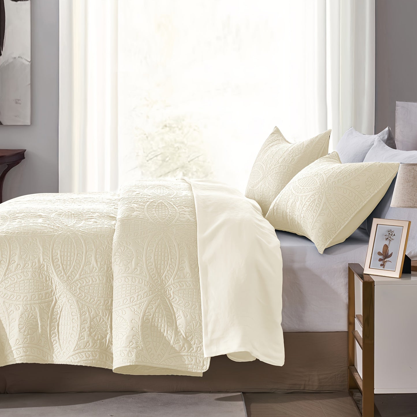 3Pcs Copper Coin Pattern Bedspread Cover