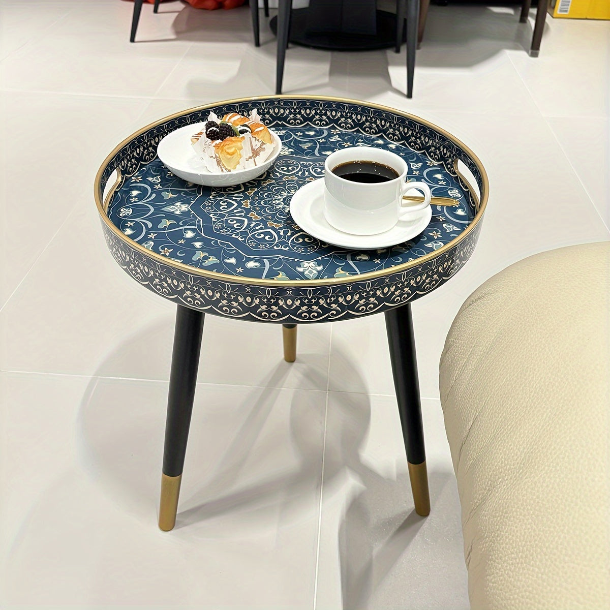 Versatile Round Coffee Table Tray with Handles