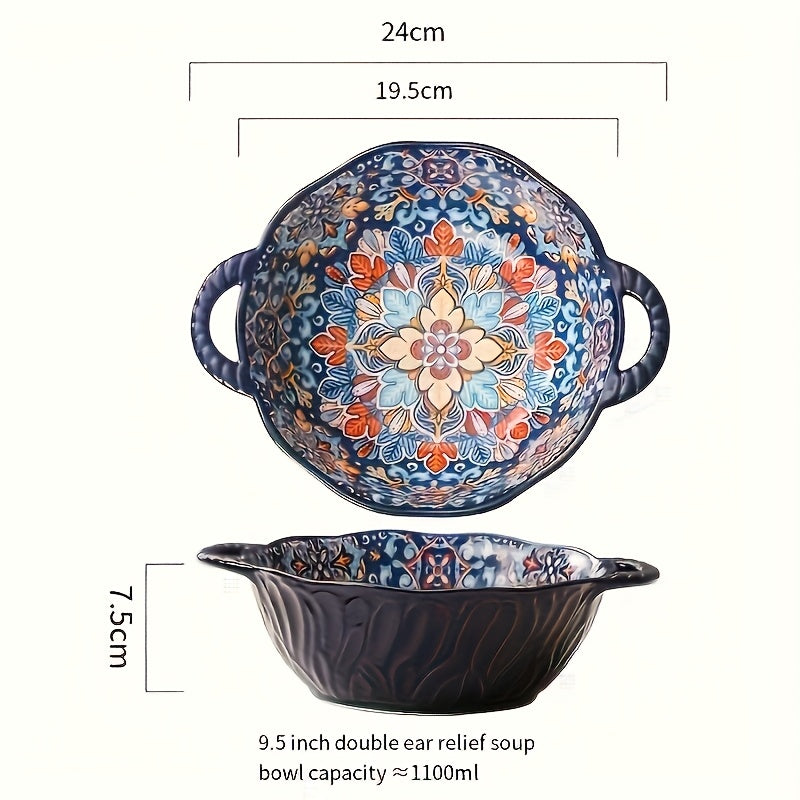 Hand-painted 1pc Bohemian Style Ceramic Noodle Salad Plate