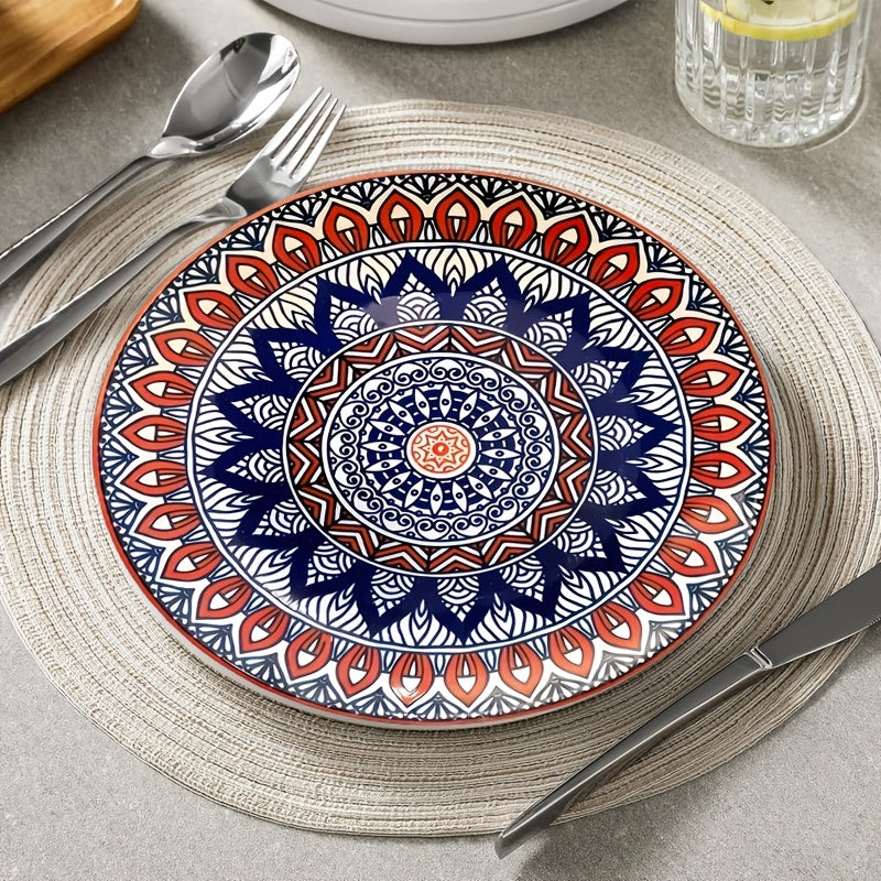 4pcs Hand Painted Ceramic Boho Style Plate - 8 Inches
