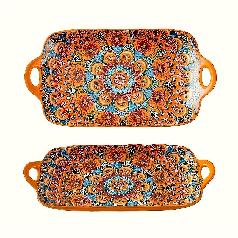 4 Large Rectangular Bohemian Ceramic Fish Plates