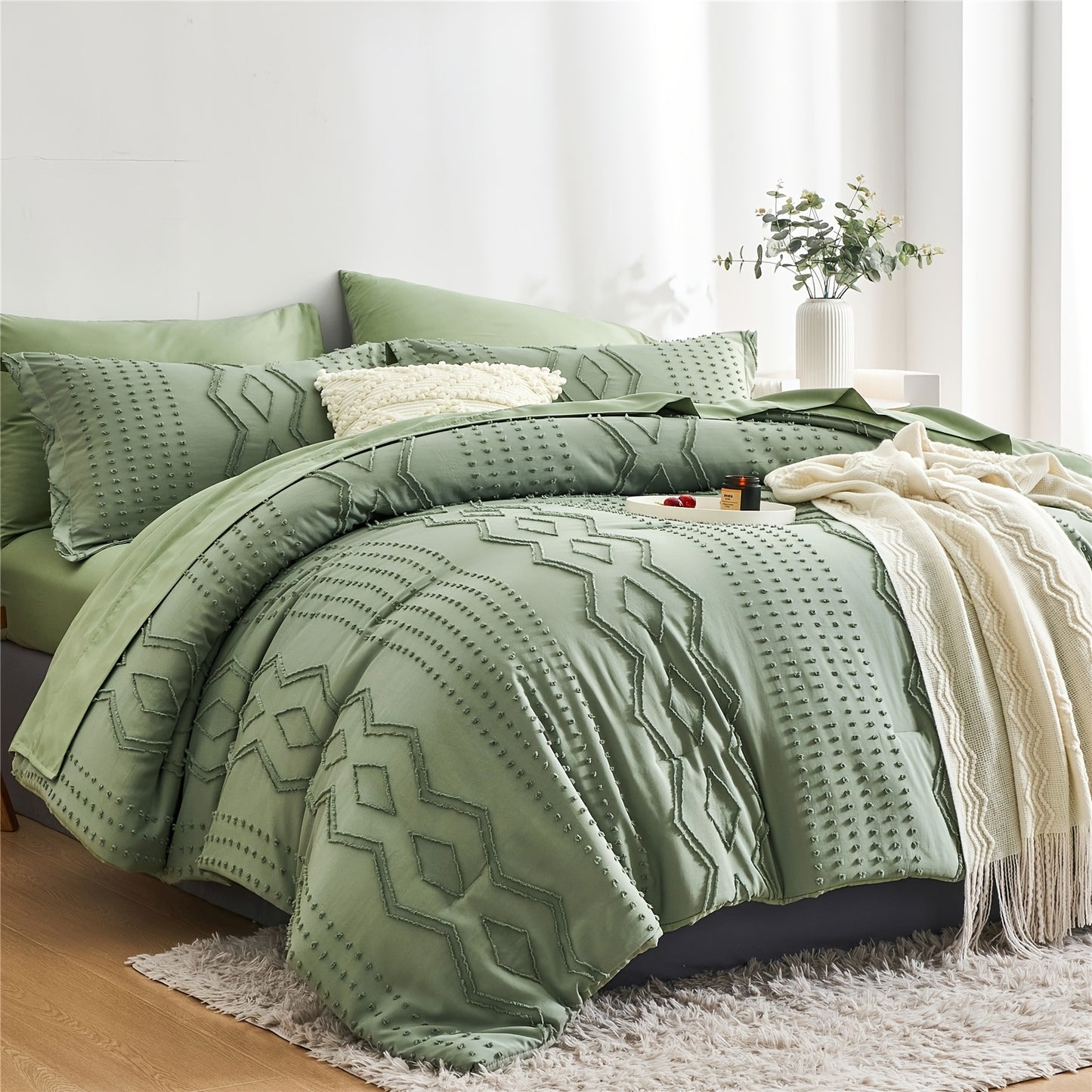 7pcs Solid Color Tufted Comforter Set