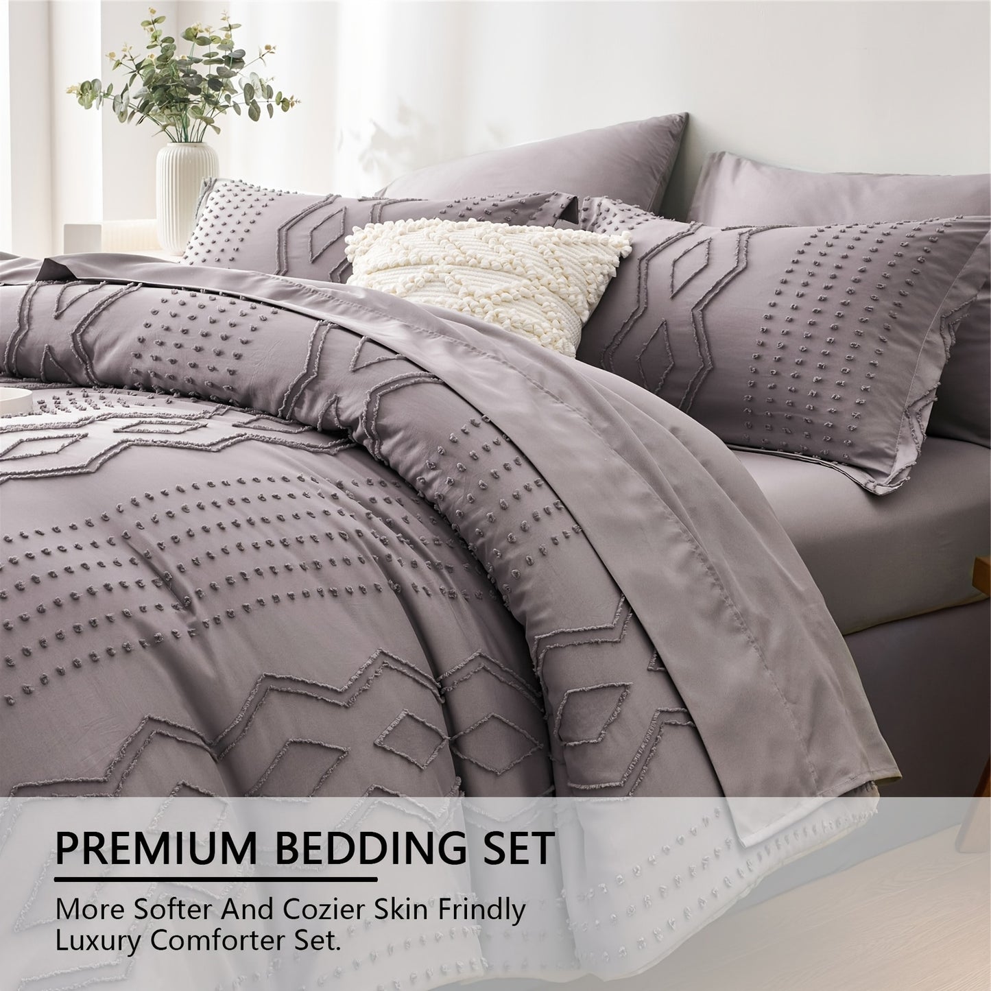 7pcs Solid Color Tufted Comforter Set
