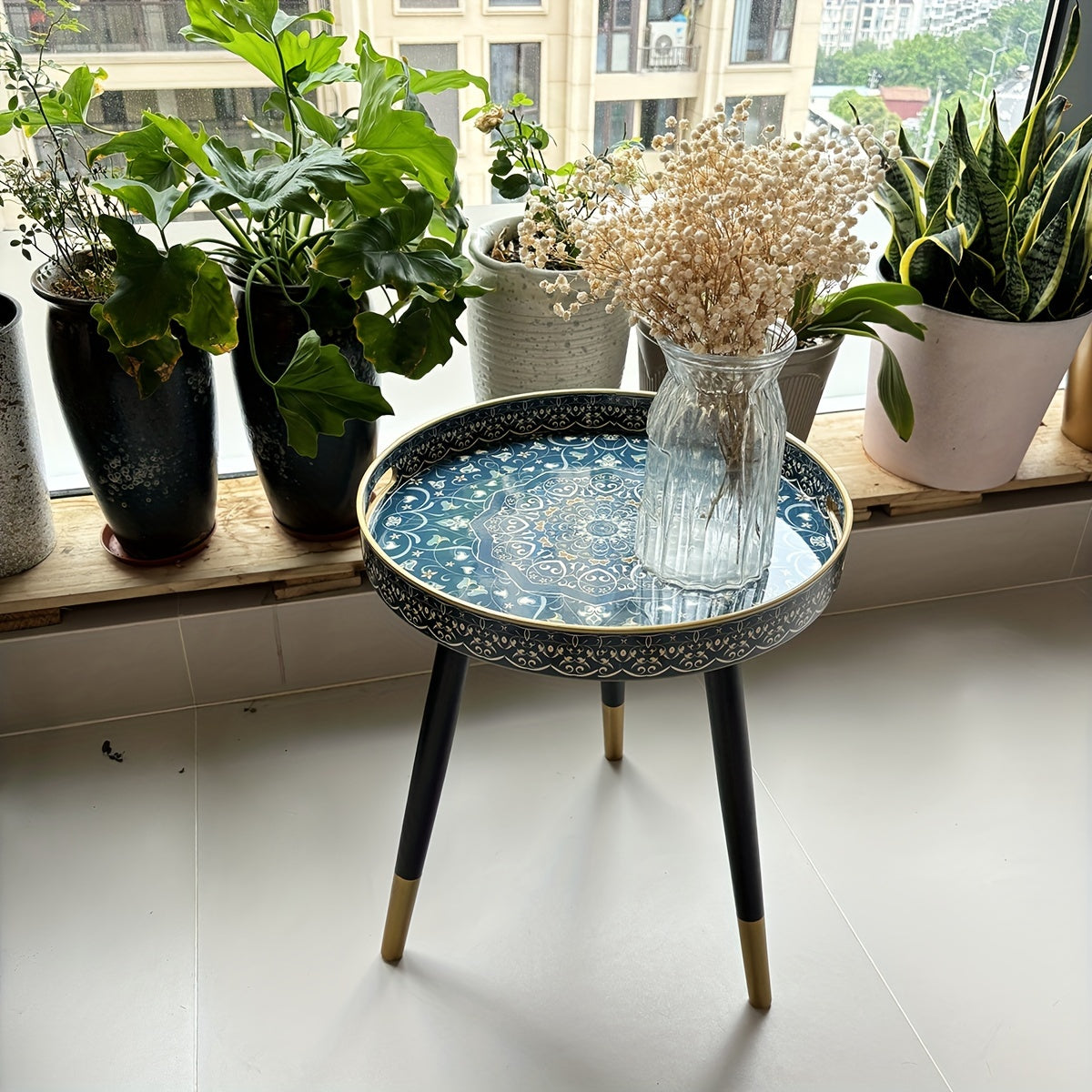 Versatile Round Coffee Table Tray with Handles