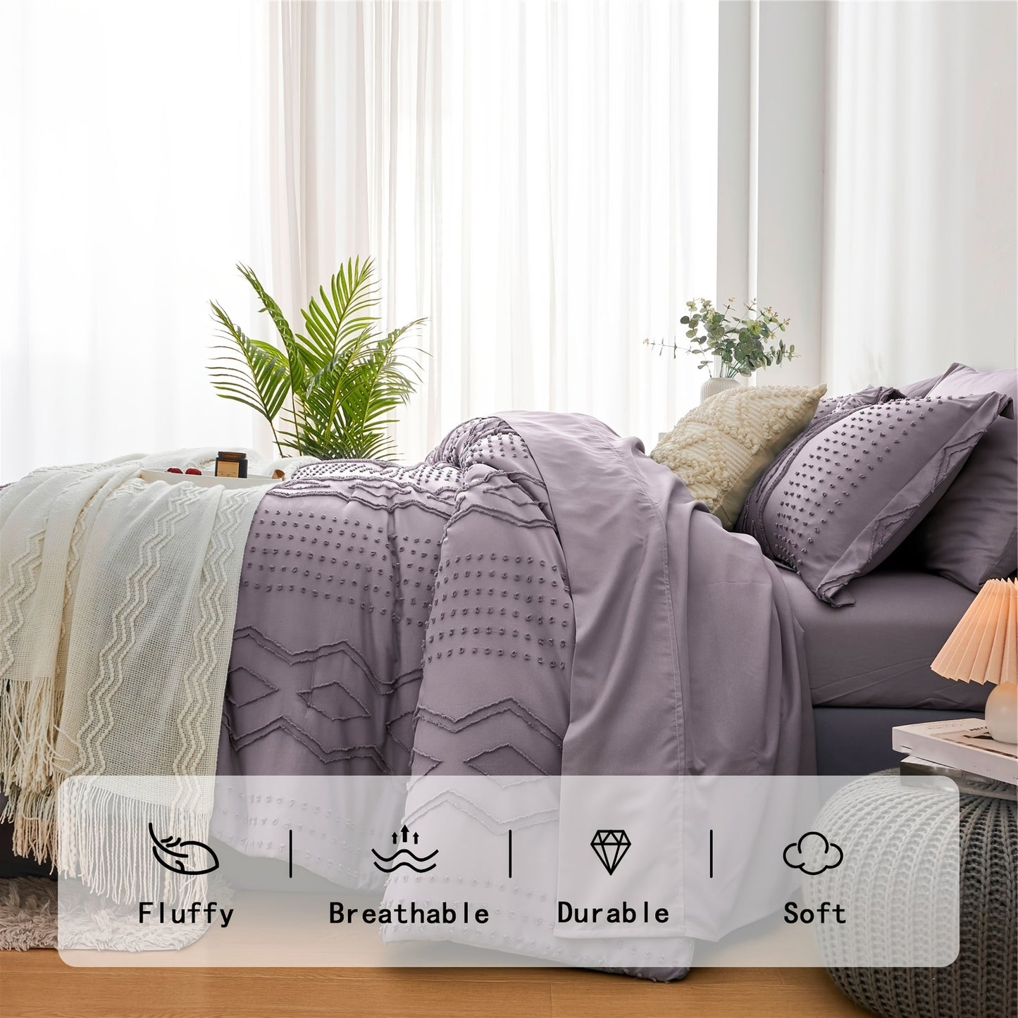 7pcs Solid Color Tufted Comforter Set
