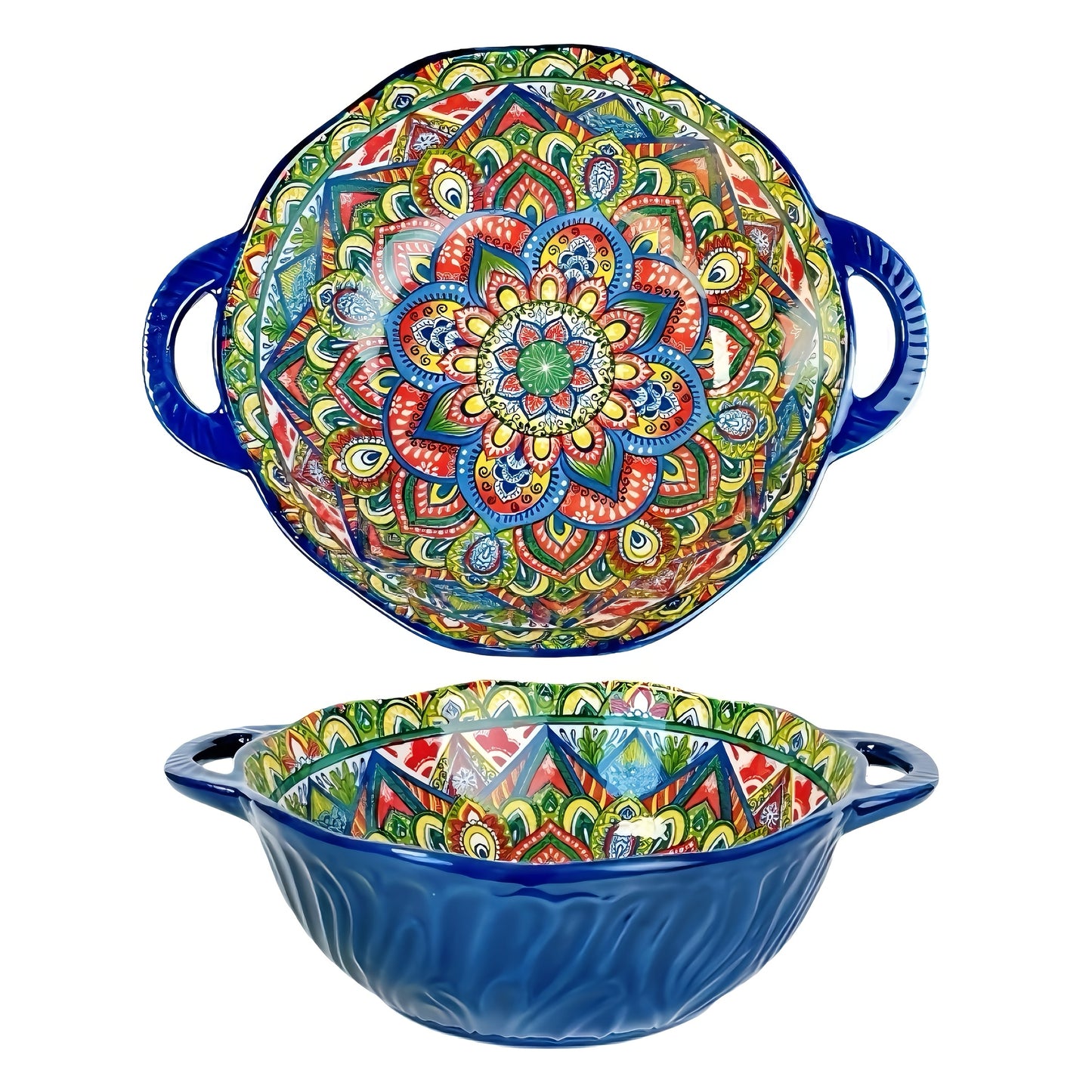 Hand-painted 1pc Bohemian Style Ceramic Noodle Salad Plate