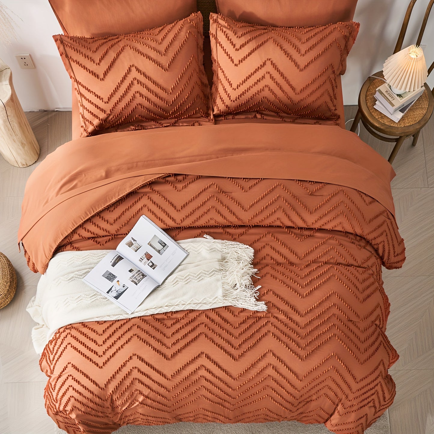 7Pc Chevron Boho Shabby Chic Farmhouse Comforter Set