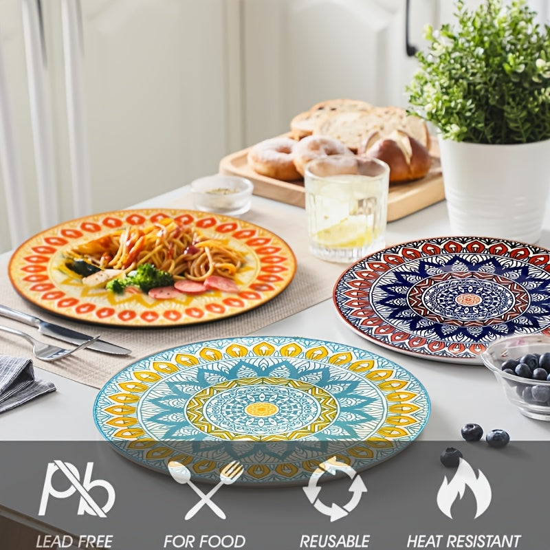 4pcs Hand Painted Ceramic Boho Style Plate - 8 Inches