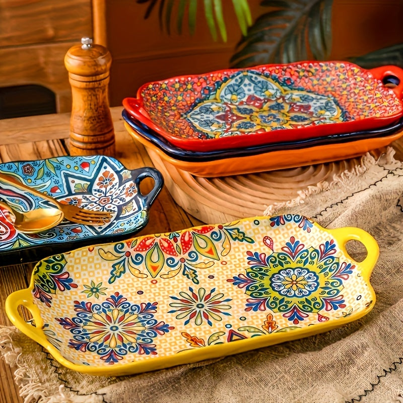 4 Large Rectangular Bohemian Ceramic Fish Plates