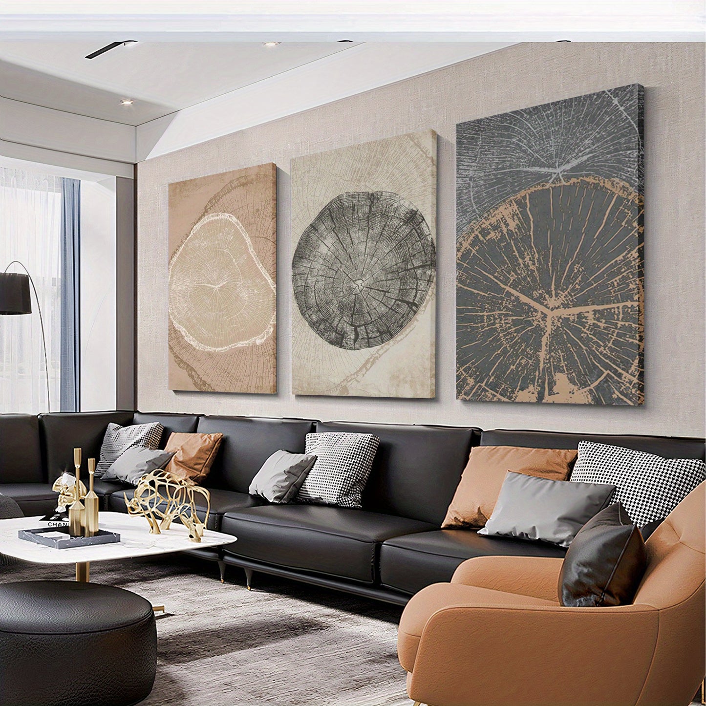 3pcs Modern Tree Ring Framed Canvas Wall Art