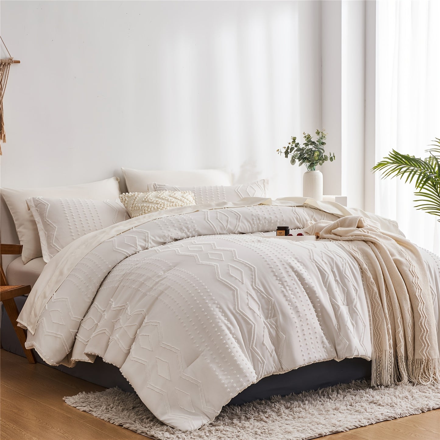 7pcs Solid Color Tufted Comforter Set