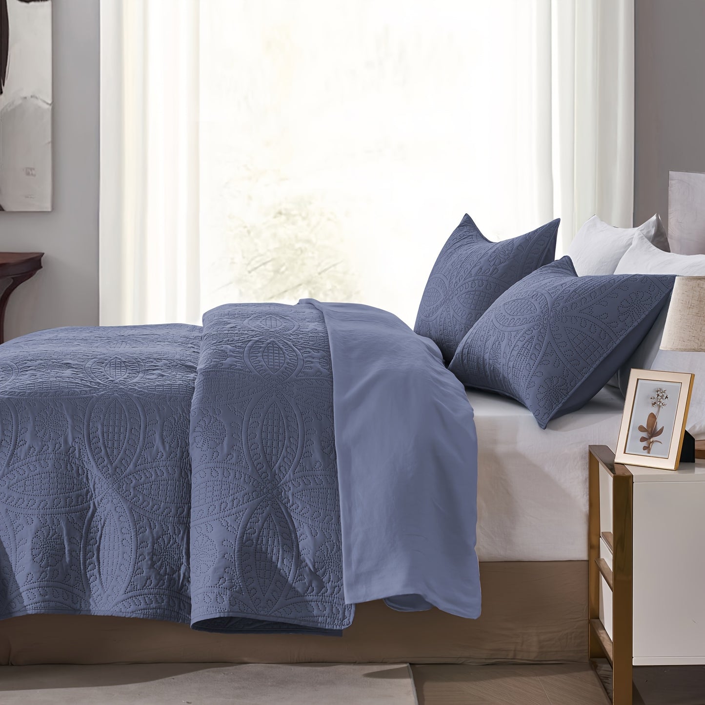 3Pcs Copper Coin Pattern Bedspread Cover