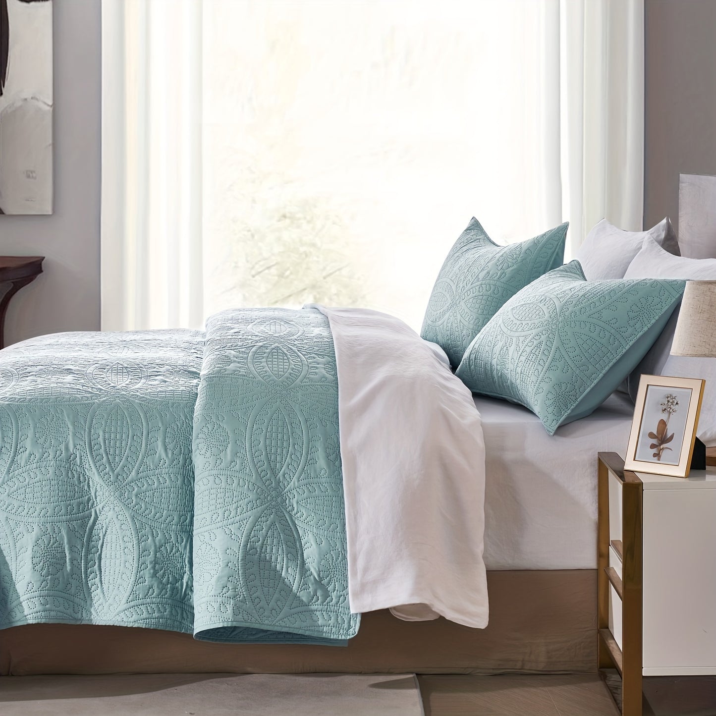 3Pcs Copper Coin Pattern Bedspread Cover