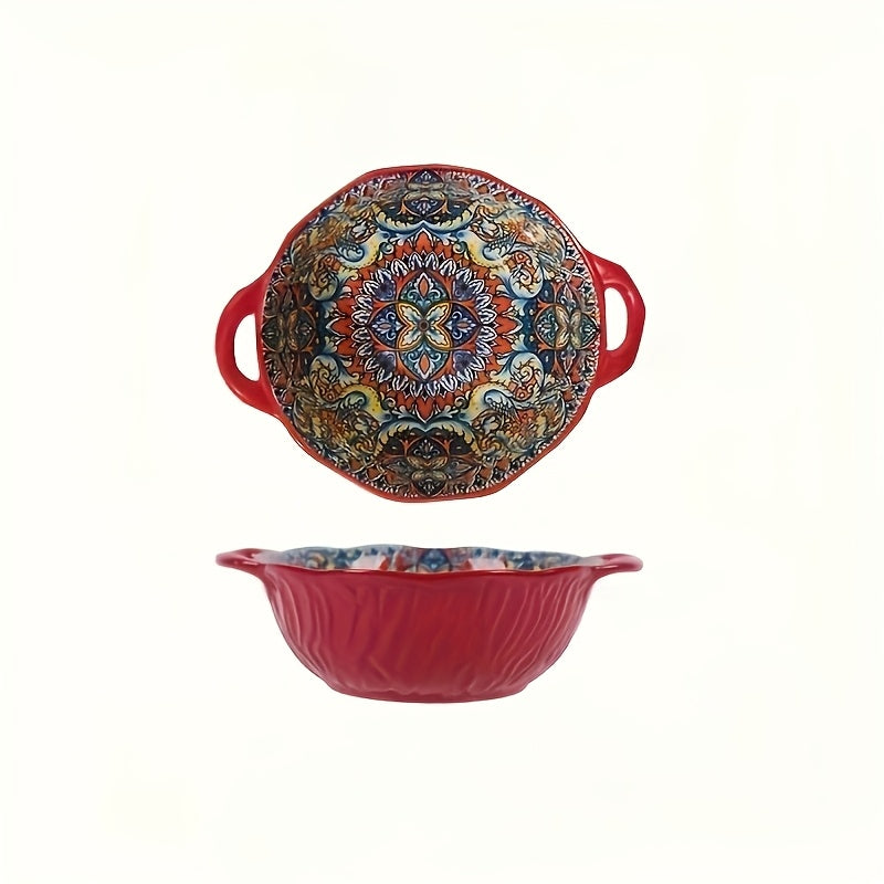 Hand-painted 1pc Bohemian Style Ceramic Noodle Salad Plate