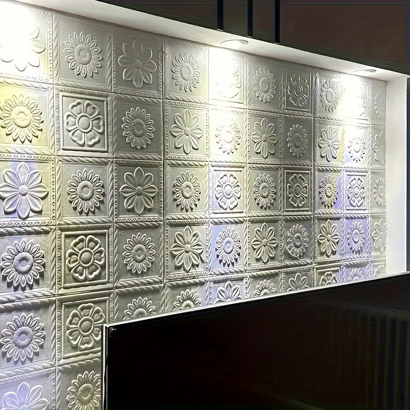 50PCS 3D Self-Adhesive White Flower Wallpaper