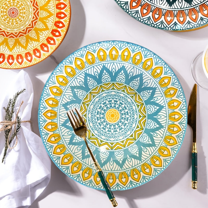 4pcs Hand Painted Ceramic Boho Style Plate - 8 Inches