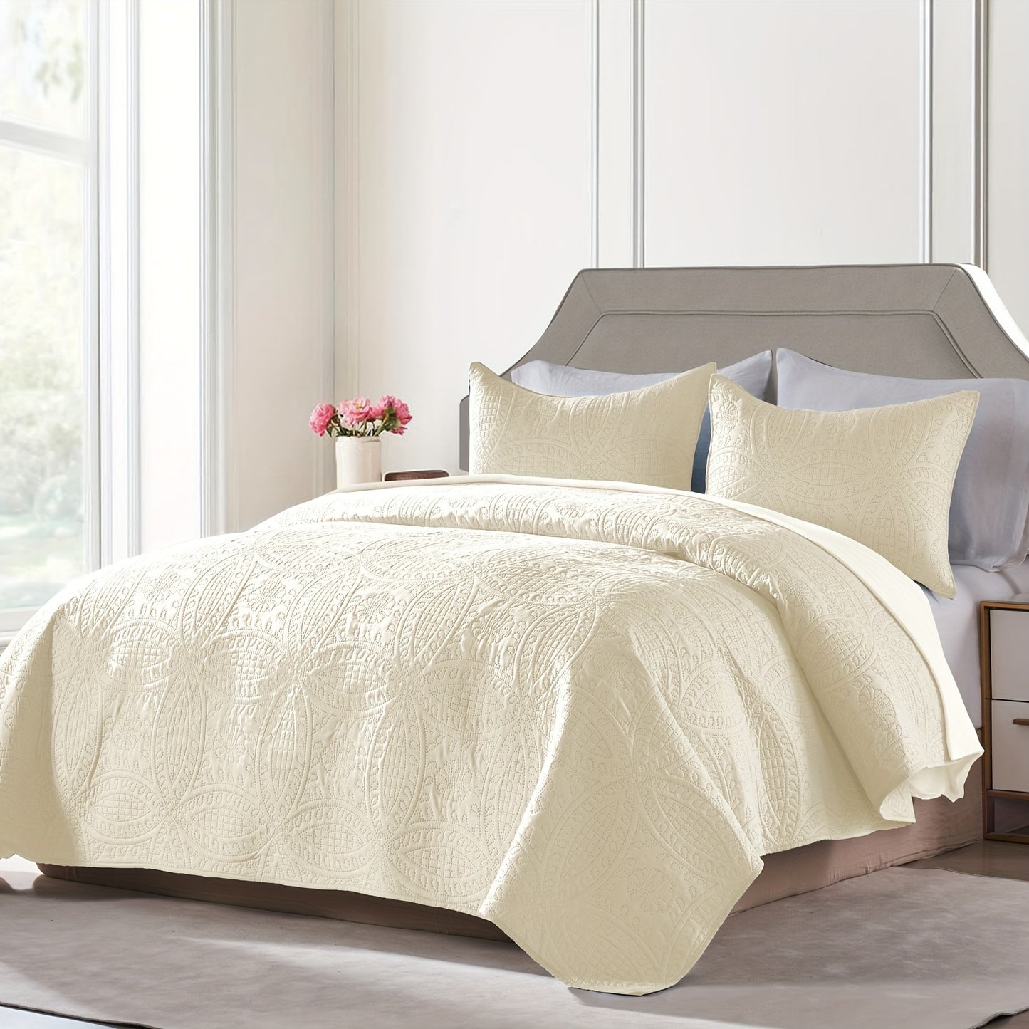 3Pcs Copper Coin Pattern Bedspread Cover