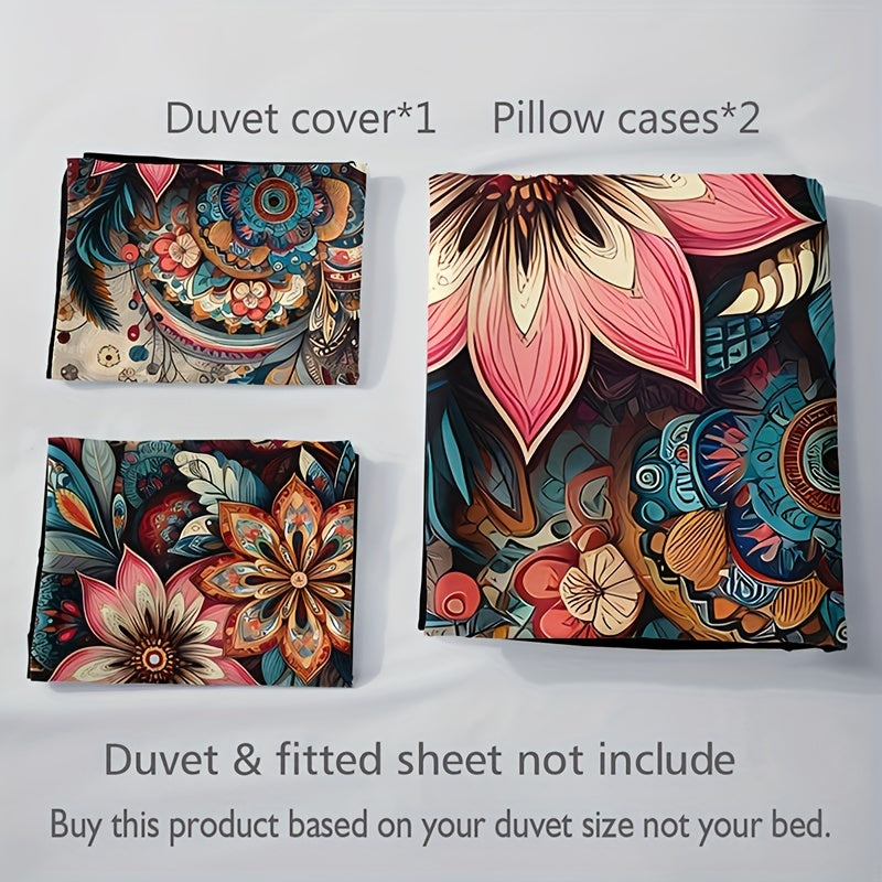 3pcs Bohemian Mandala Floral Quilt Cover Set