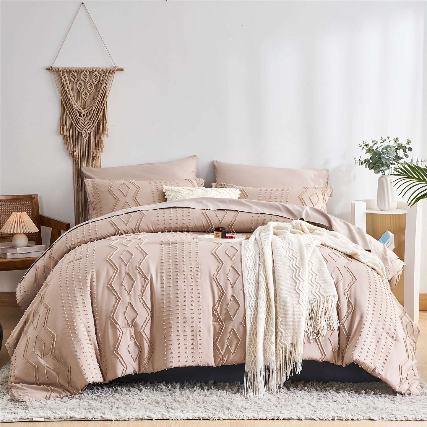 7pcs Solid Color Tufted Comforter Set