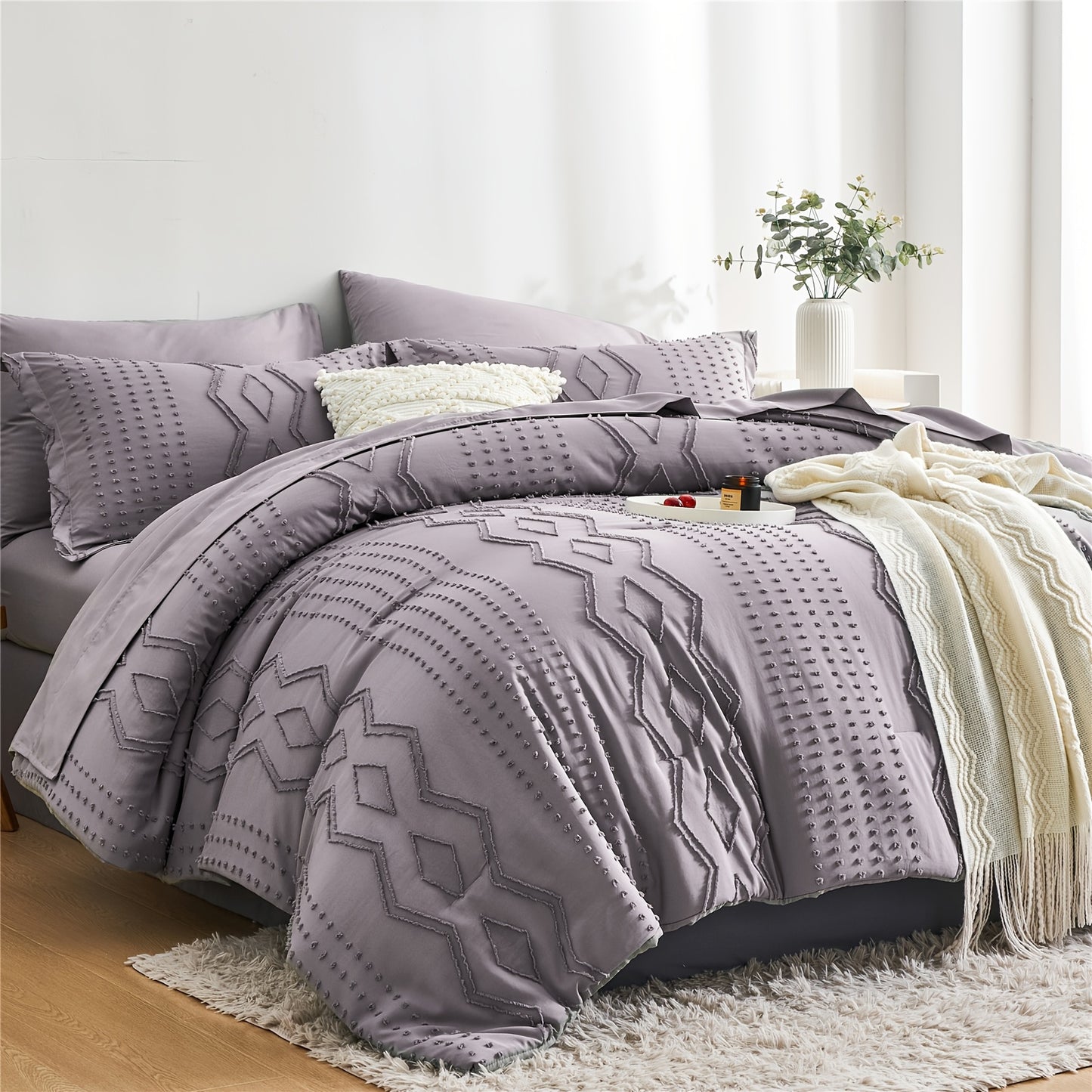 7pcs Solid Color Tufted Comforter Set