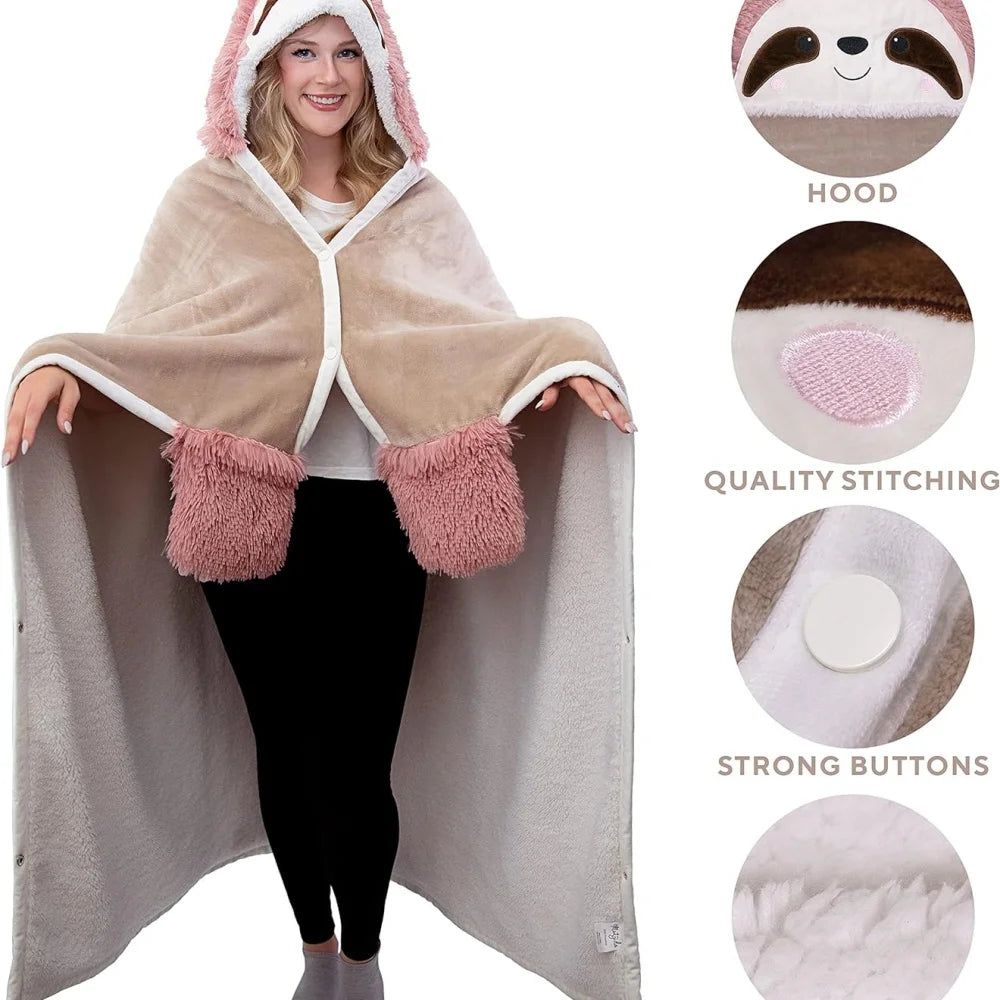 Sloth Wearable Sherpa Hoodie Throw