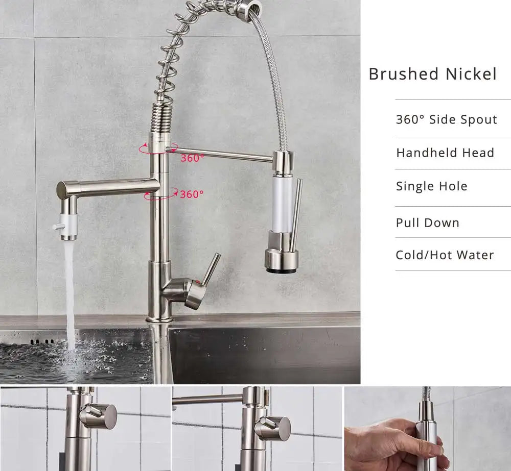 Spring Pull Down Sink Faucet Dual Spout