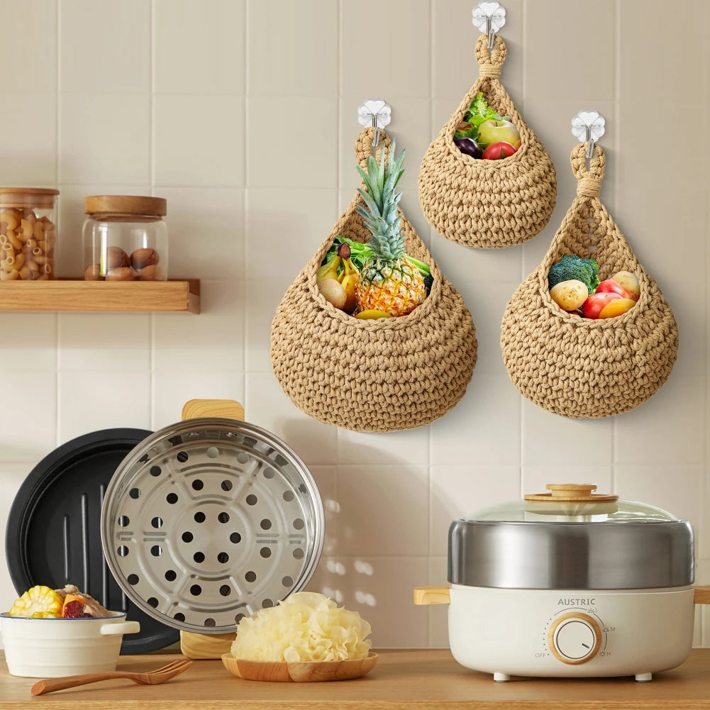 1PC Hanging Fruit Basket Boho Jute