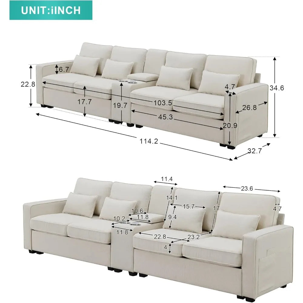 Upholstered Sectional Sofa with Console