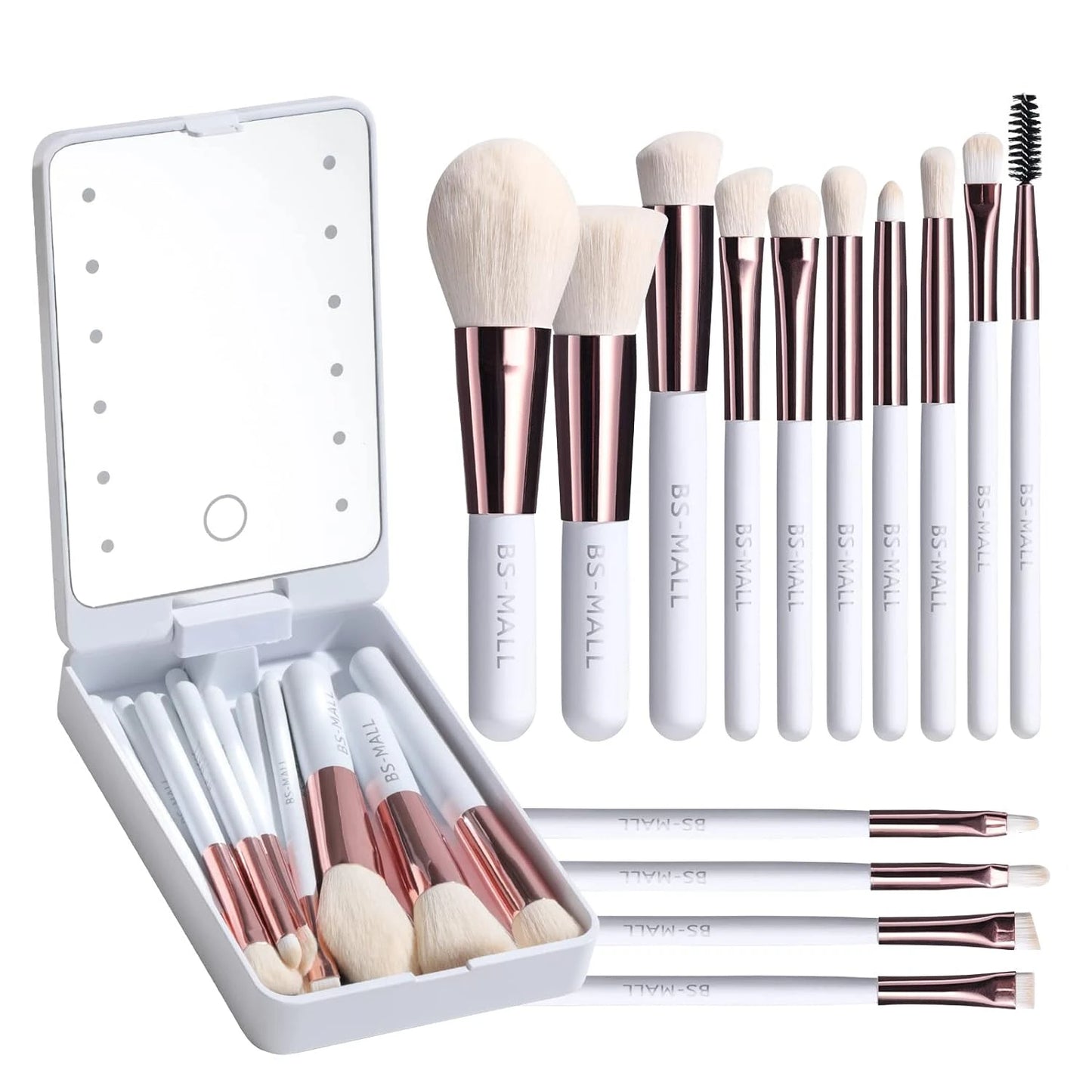 Makeup Brush Set w/LED Light Mirror