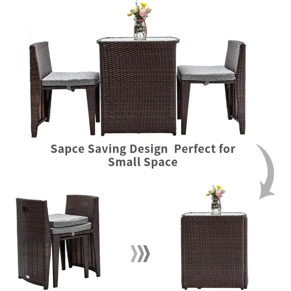 Bonnlo 3 PCS Wicker Outdoor Patio Bistro Set