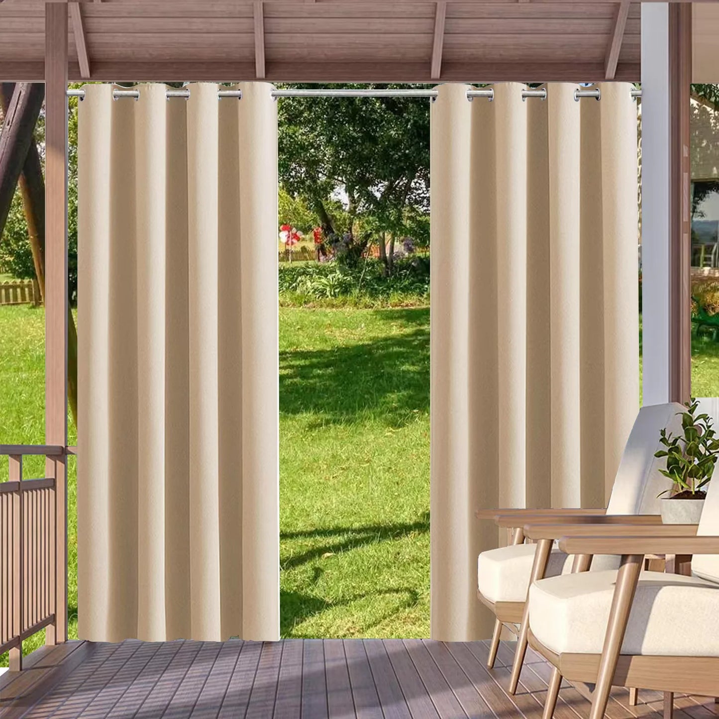 2pcs Indoor/Outdoor Waterproof Blackout Curtains