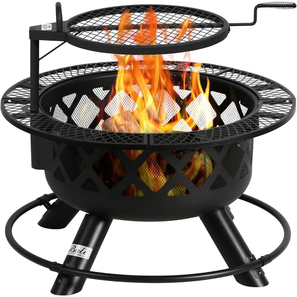 Wood Burning Fire Pit 32 w/Removable Cooking Grill, Black