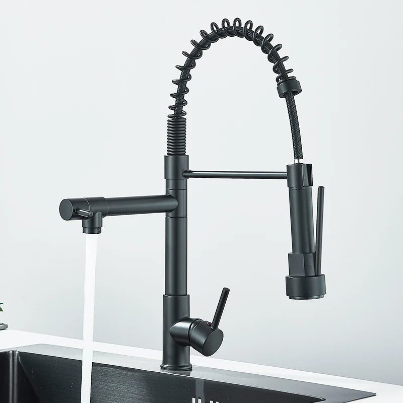 Spring Pull Down Sink Faucet Dual Spout