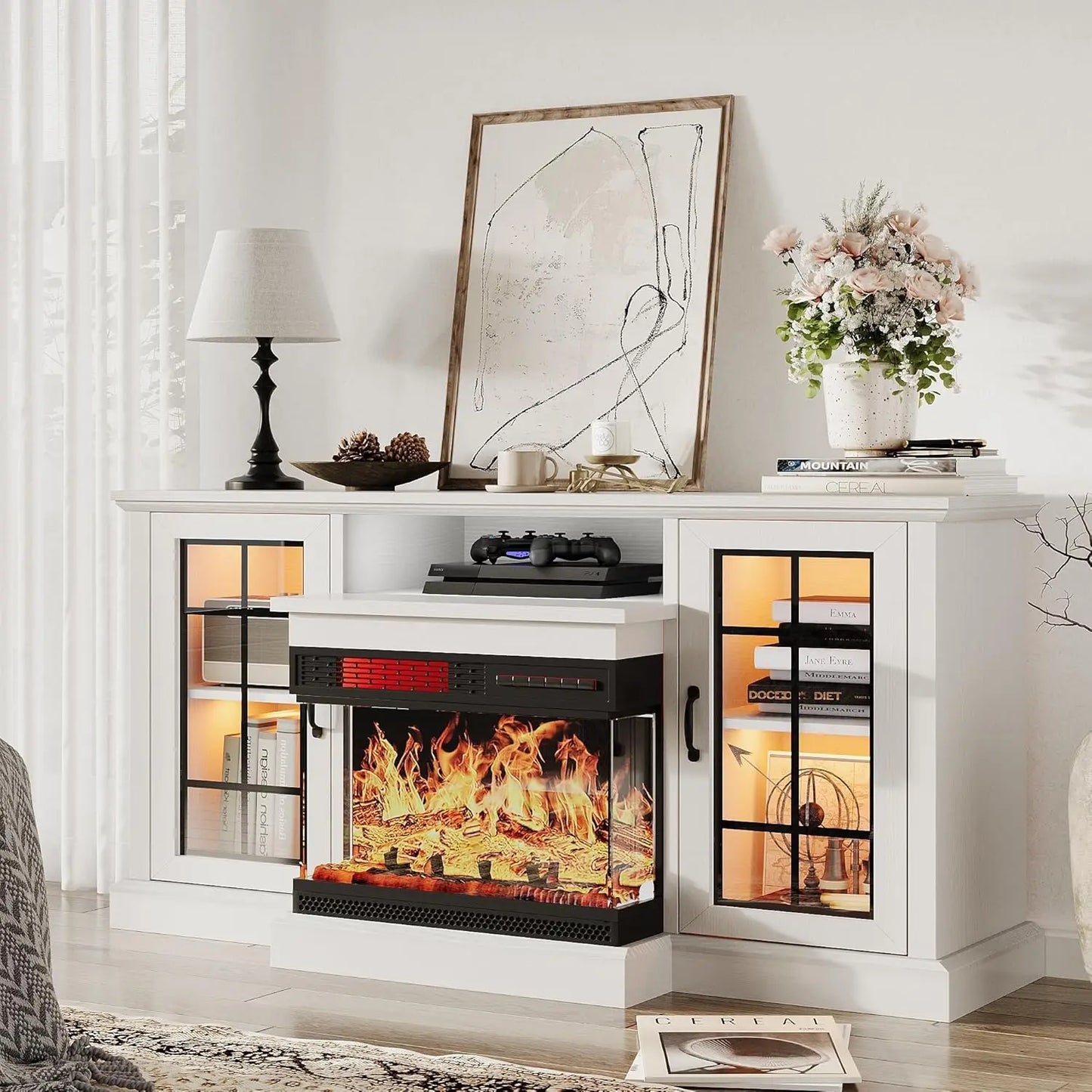 Fireplace TV Stand 59'', TVs up to 65''