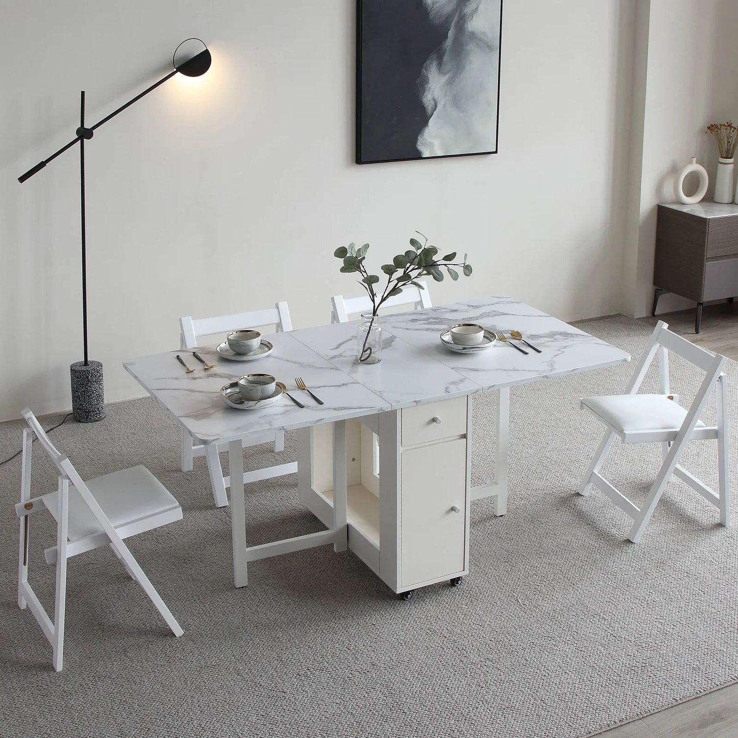 Dining Table with Storage Rack and 2 Drawers