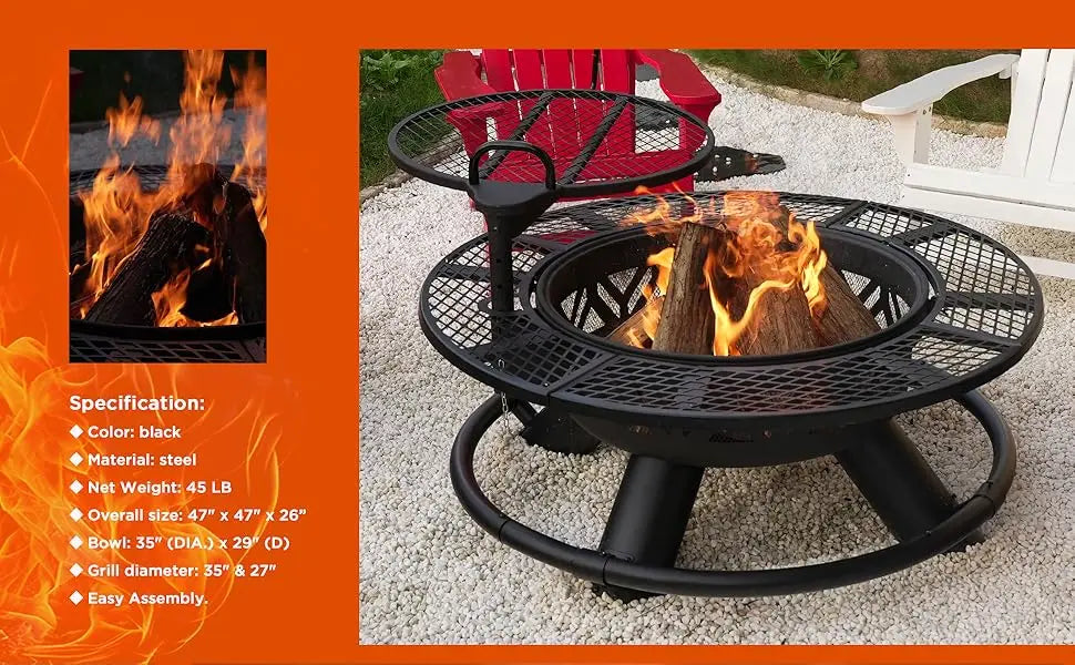 47" Fire Pit with Adjustable Grill