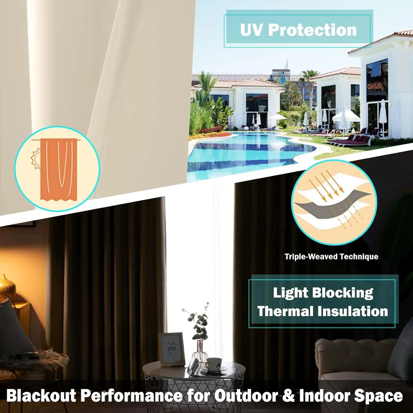 2pcs Indoor/Outdoor Waterproof Blackout Curtains