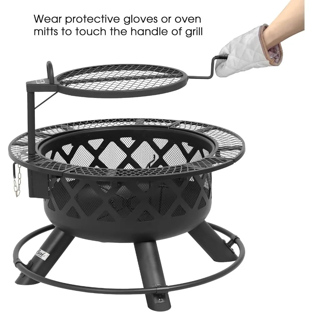 Wood Burning Fire Pit 32 w/Removable Cooking Grill, Black