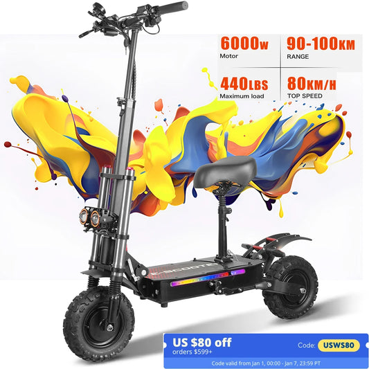 50Mph Fast Electric Scooter Load 440lbs 6000W