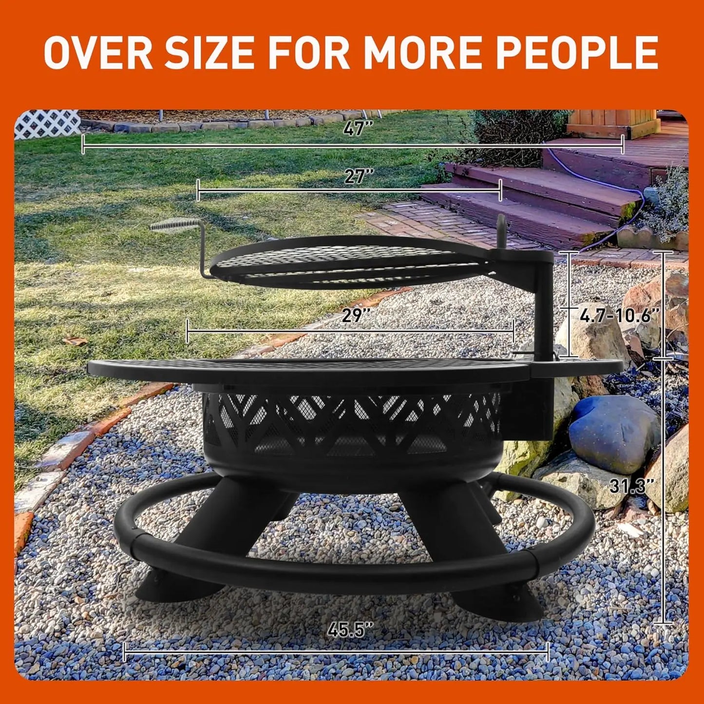 47" Fire Pit with Adjustable Grill