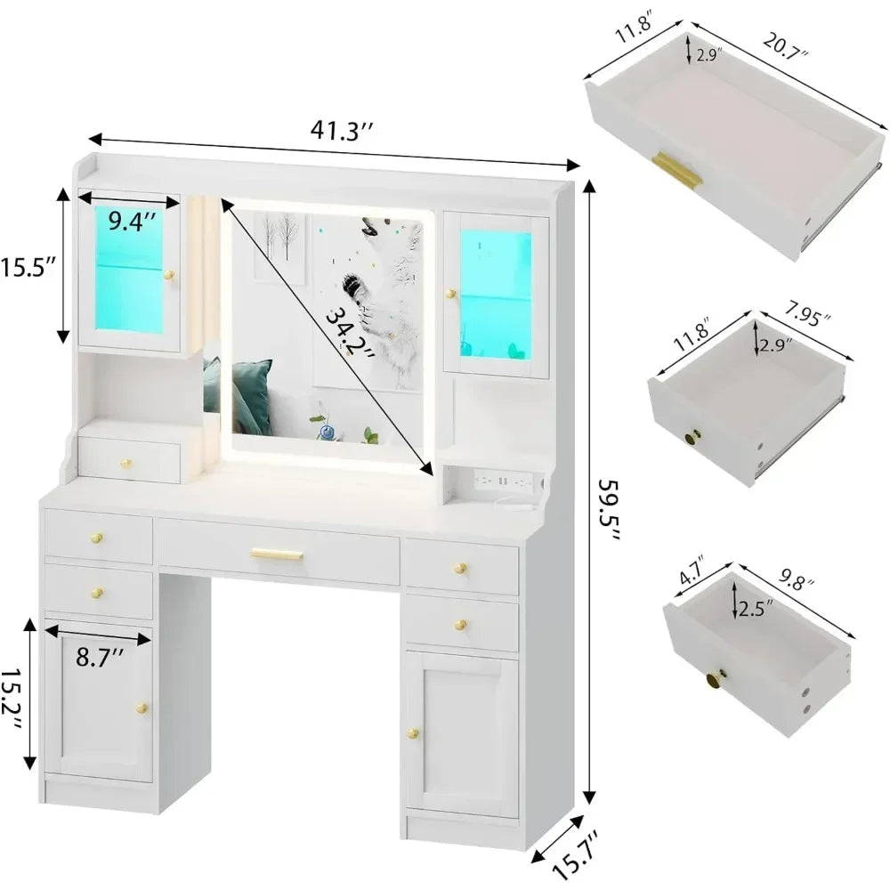 White Vanity Desk with Mirror