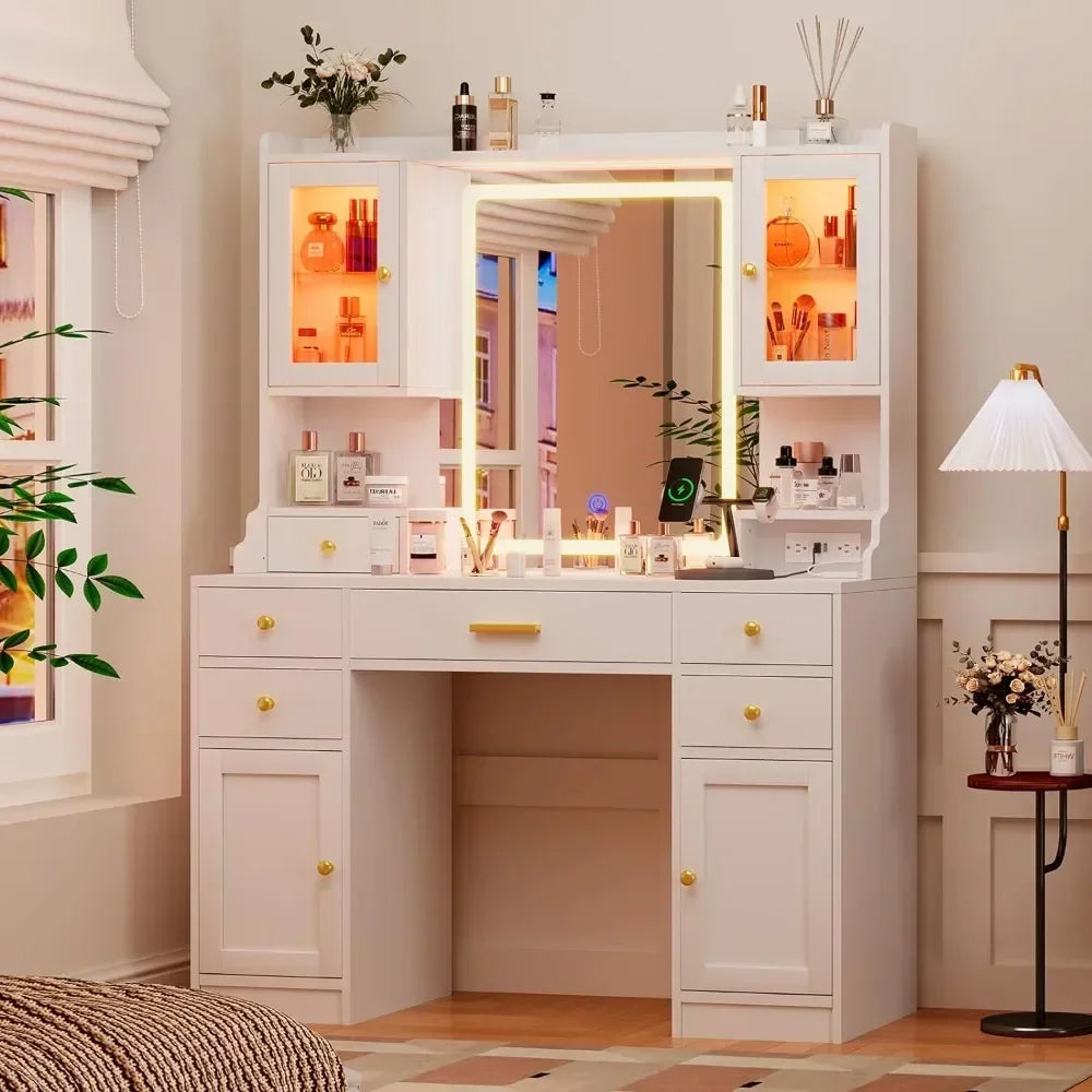 White Vanity Desk with Mirror