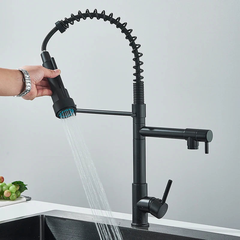 Spring Pull Down Sink Faucet Dual Spout