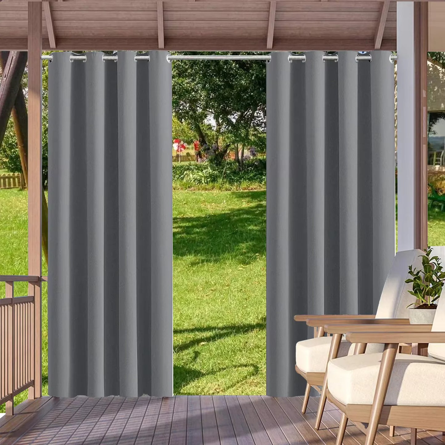 2pcs Indoor/Outdoor Waterproof Blackout Curtains